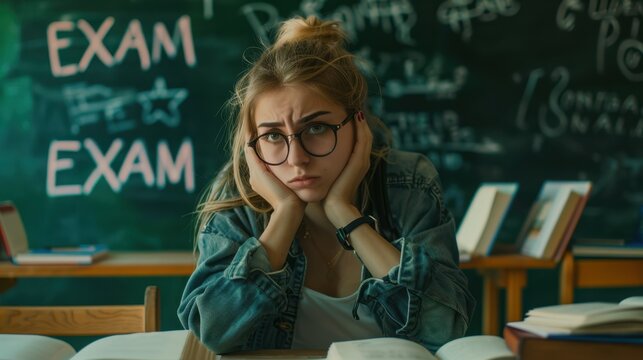 The stressed student in classroom