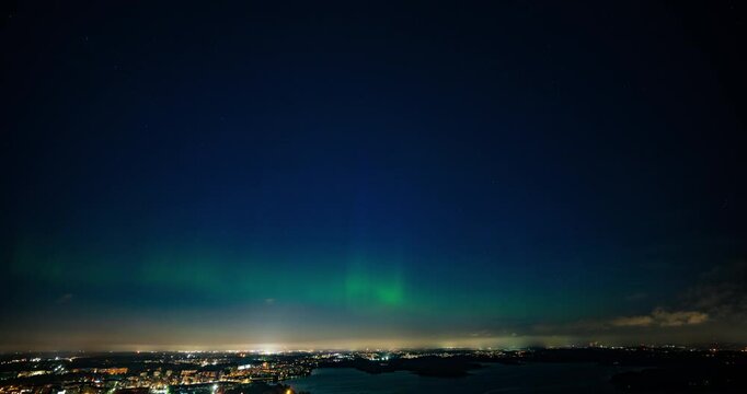 Time lapse of the unique Northern lights phenomena above Helsinki city, Finland