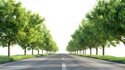 Empty Road with Green Trees isolated on transparent background