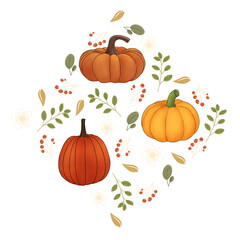 Autumn pattern illustration with pumpkin, leaves. Beautiful fall season pattern or motif 