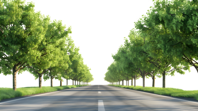Empty Road with Green Trees isolated on transparent background
