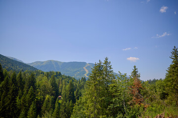 landscape with the rural area in the mountains of Maramures in Romania.