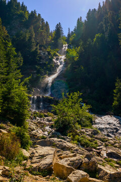 landscape with the Cailor waterfall in the Rodnei Mountains, Romania, the second highest waterfall in the country.