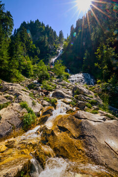 landscape with the Cailor waterfall in the Rodnei Mountains, Romania, the second highest waterfall in the country.