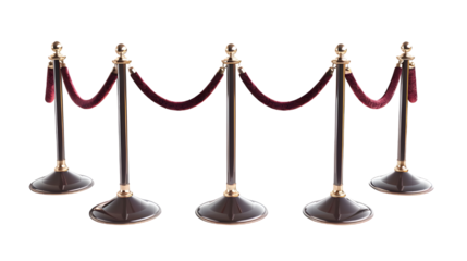 Gold and Red Velvet Rope Stanchions isolated on transparent background