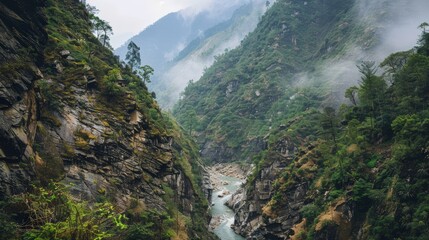 A mountain range with a river running through it