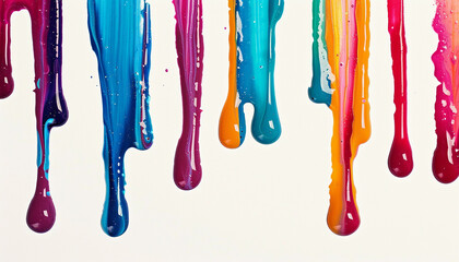 Fototapeta premium various colors of paint dripping on white background generated.AI