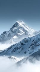 Fototapeta premium White snowcapped mountain peak with clear sky - minimal winter adventure background