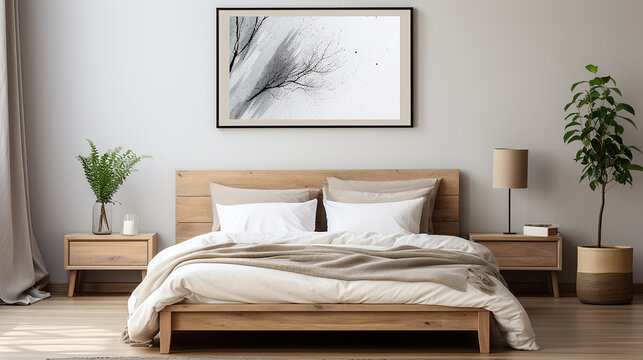 modern bedroom interiors featuring stylish beds with pastel-colored bedding, complemented by various pieces of wall art above the headboards. The rooms showcase a serene and elegant aesthetic with sof