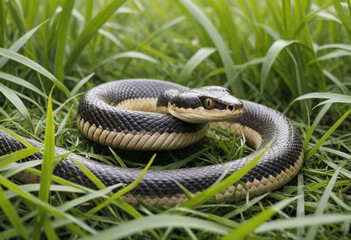 Obraz premium A playful snake slithering through the grass. 