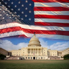 Capitol Hill in Washington DC, AI generated illustration