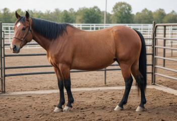 Fototapeta premium A loyal Quarter Horse standing patiently in a corral. 