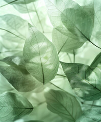 Obraz premium A beautiful background with delicate, transparent woodleaf leaves. Only green color