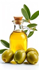 Olive - Olive Oil - isolated white background - Fresh - Nature - healthy, vegetarian - Mediterranean Diet