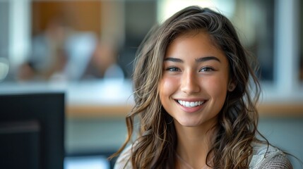 Fototapeta premium Smiling young business woman in a meeting