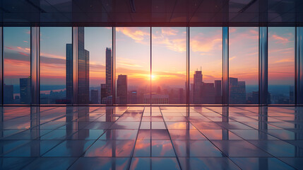 Fototapeta premium Empty office in Business center with many glasses window