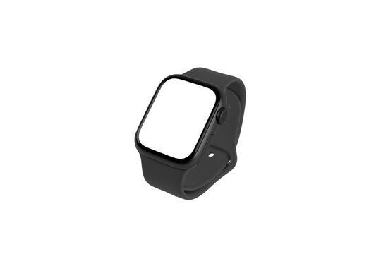 Black smart watch isolated no background blanc screen mockup