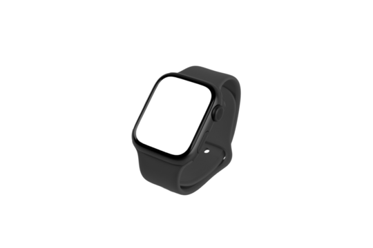 Black smart watch isolated no background blanc screen mockup