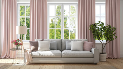 Curtain windows decorating the interior of a room, featuring a vintage light filter.
