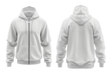 Blank white sport hoodie with hood mock up, front and back view