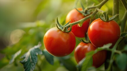 The ripe tomatoes on vine