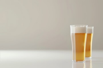 Minimalistic glass of beer with a golden hue against a neutral background focusing on simplicity