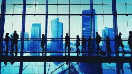 Silhouettes of Business People in a Modern Cityscape