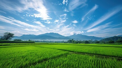 Obraz premium A field of green grass with a clear blue sky above
