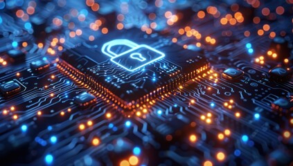 Cybersecurity: Digital Lock on Circuit Board