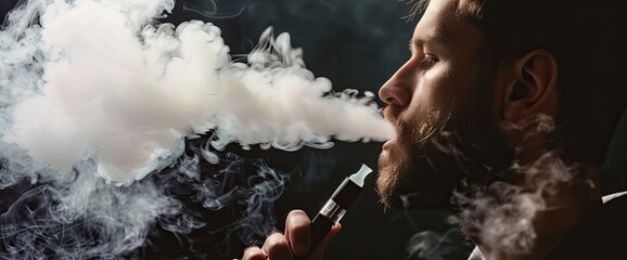 Close-Up of Man Exhaling Vape
