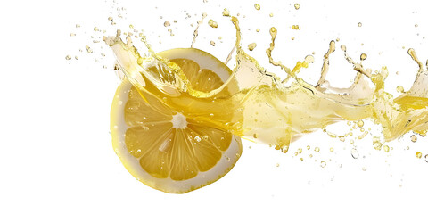 Yellow Lemon with juicy Splash isolated on transparent background