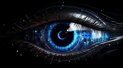 A Close-Up of a Futuristic Blue Eye