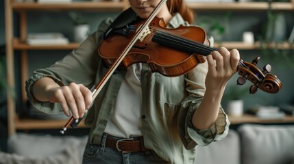 Fototapeta premium The violinist practicing indoors