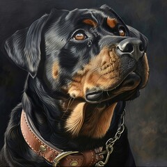 Fototapeta premium Rottweiler head with halti or halter lead on