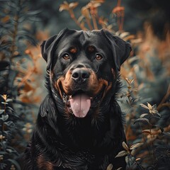 Obraz premium Strong Rottweiler dog on nature background