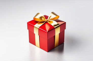 Obraz premium Red gift box with gold ribbon on white background