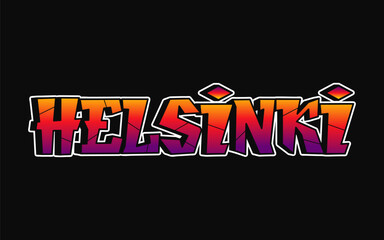 Helsinki city - single word, letters graffiti style. Vector hand drawn logo. Funny cool trippy word Helsinki, fashion, graffiti style print t-shirt, poster concept