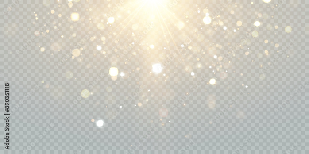 Poster sparkling christmas gold particles, glowing bokeh lights isolated on transparent background adobe il