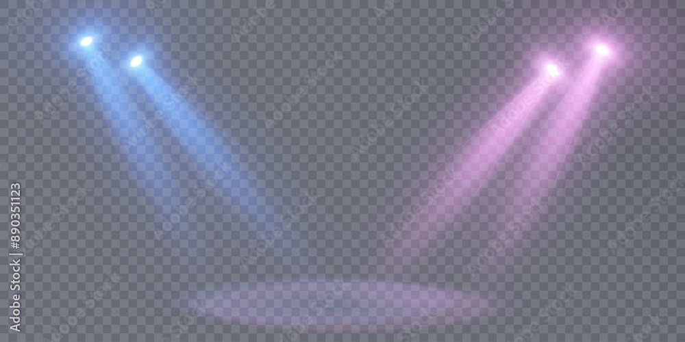 Aufkleber Stage spotlight. Bright colorful rays of light from spotlights with empty space for the stage. Beautiful template for presentation of promotions, awards, gambling, web design.