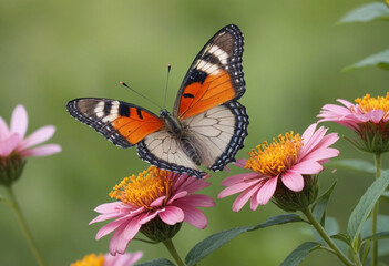 Obraz premium A colorful butterfly drinking nectar from a flower. 