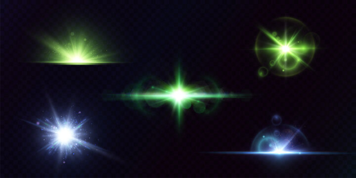 Shining bright green light effects isolated on a dark background, glare, lines, bright light particles. Adobe Illustrator Artwork