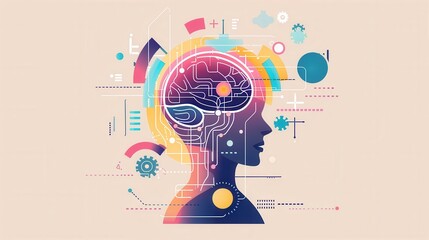 Physics simulations, AI applications, flat design illustration