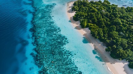 Aerial View of Tropical Island with Clear Water.