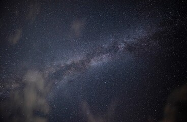 The Milky Way is a nebular cluster like a shining belt crossing the night sky.