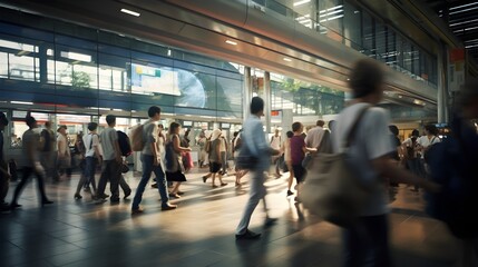 Document the daily routines of commuters during rush hour at a busy transportation hub
