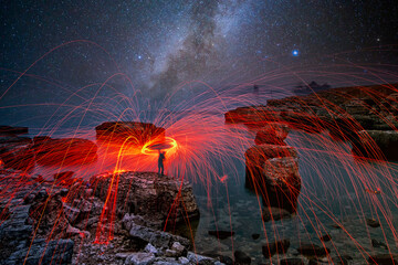 Long exposure night photography with steel wool effects.