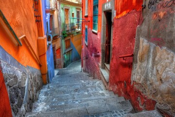 Fototapeta premium Alleys in Guanajuato City, Mexico. Colorful Streets and Architecture in the Old Town