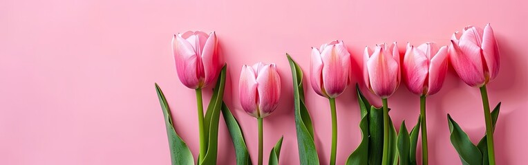 Naklejka premium Spring Elegance Fresh Pink Tulips on Pastel Background
