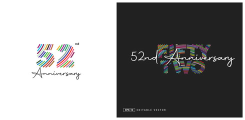 52nd Anniversary Logo Design, Editable Vector Template.