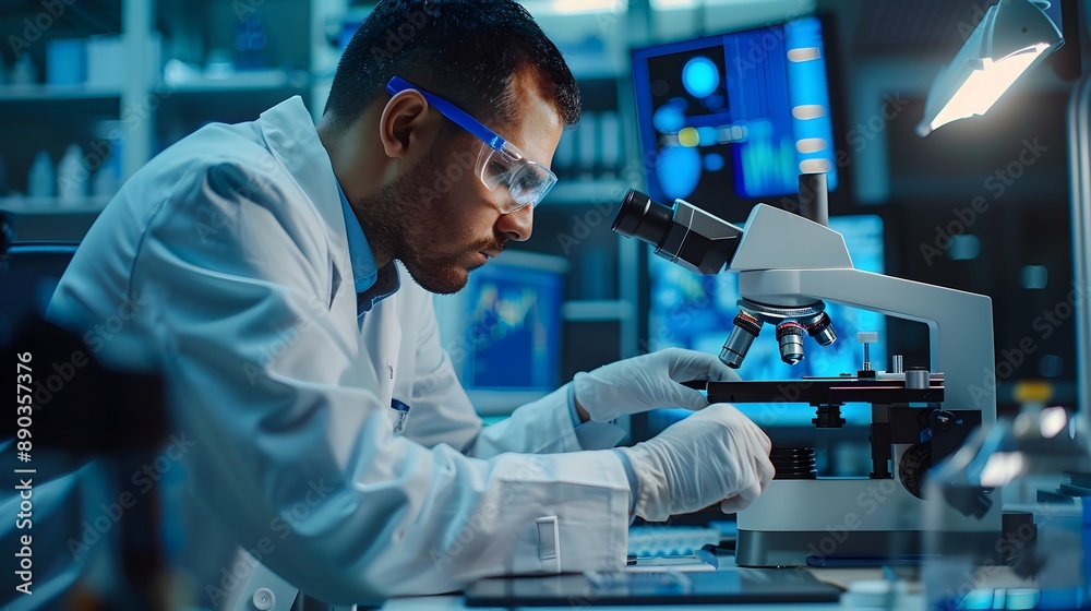 Poster engineers conducting control tests on high tech electronics in laboratory setting
